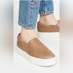 Vince Warren Tan Snakeskin Leather Platform Sneakers